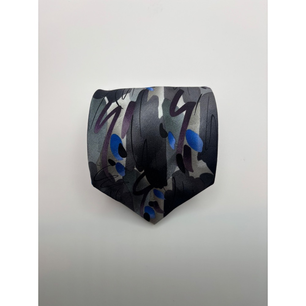 J. Garcia Big Bird Limited Edition Collection 45 Abstract Silk Necktie Grey Blue